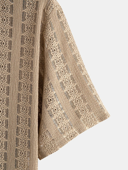 Camisa de vacaciones para hombre de manga corta, estilo resort, elegante y calada