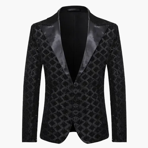 Veste de soirée homme style smoking, motif géométrique brillant, idéale pour fêtes et événements élégants