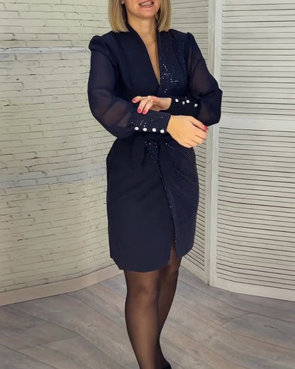 Nicole – Robe Longue à Manches avec Découpes en Sequins