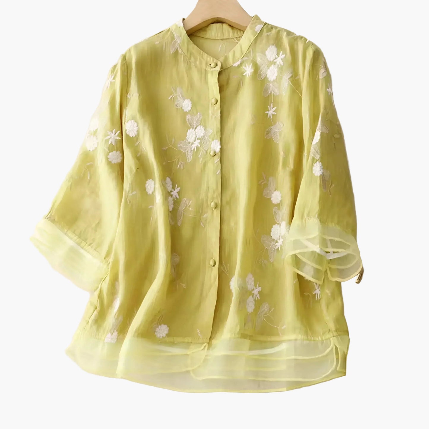 Camicia ampia con ricami floreali per donna, stile elegante e versatile