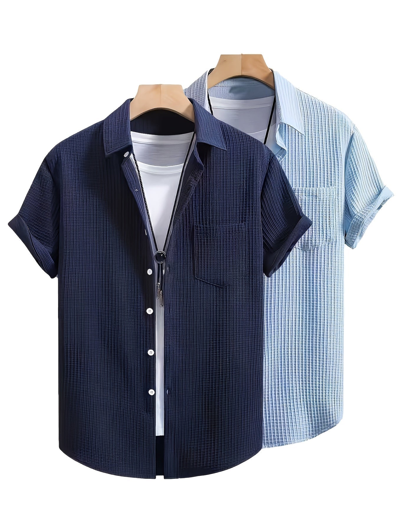 Chemise de style resort homme à manches courtes et texture gaufrée – Élégance estivale décontractée