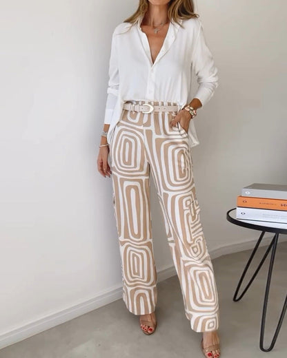 Megan – Ensemble Chemise à Manches Longues et Pantalon à Jambe Large Imprimé