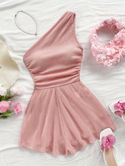 Dames korte jumpsuit met één schouder, casual stijl voor de zomer