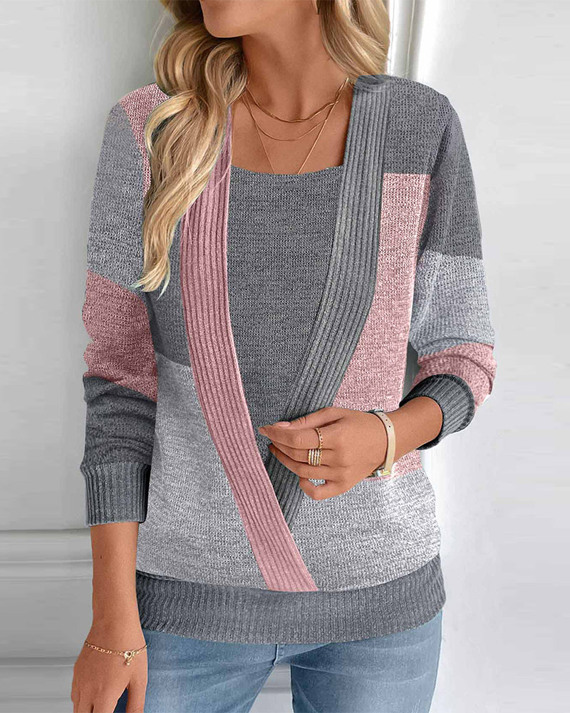 Lisa – Pull Femme à Manches Longues Colorblock avec Faux Design 2-en-1