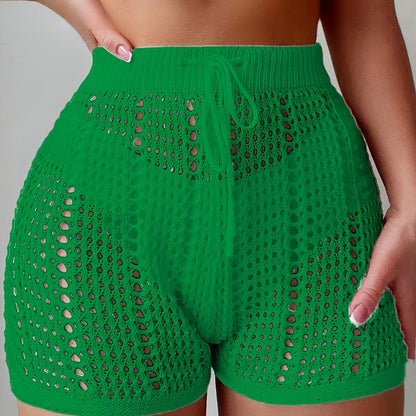 Shorts ajourés taille haute femme style plage décontracté chic pour vacances et loisirs