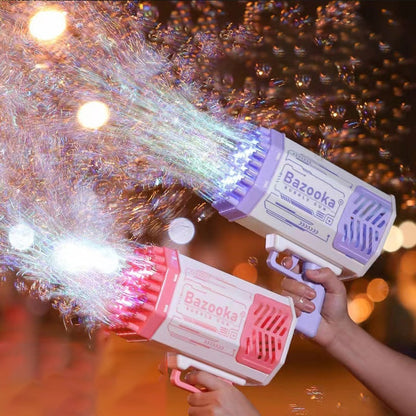 Pistolet à bulles Bazooka 69 trous pour enfants – Jouet interactif et amusant avec ventilateur, idéal pour fêtes et activités extérieures
