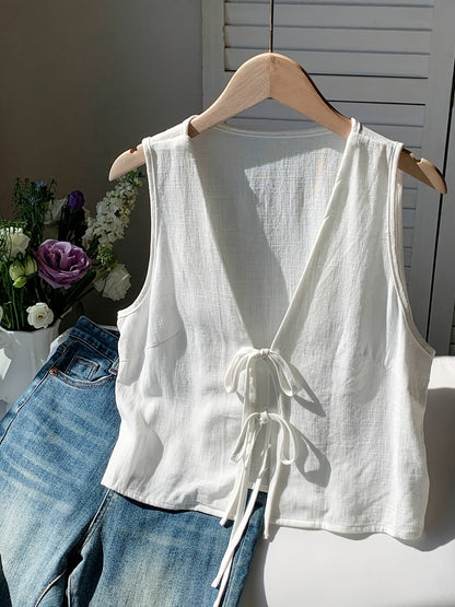 Sleeveless tie-front vest for women, casual chic style
