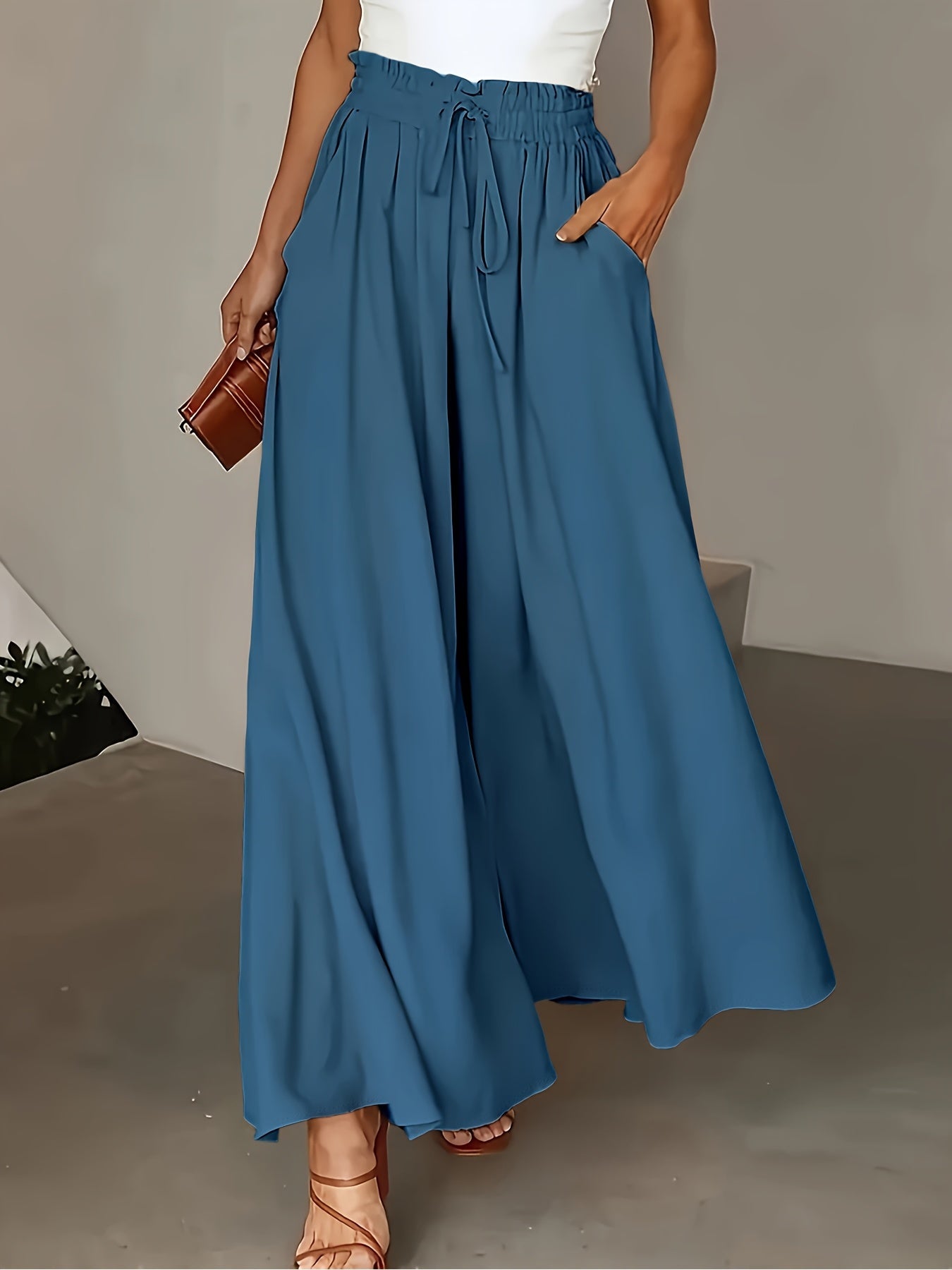 Pantaloni Palazzo Larghi Donna Stile Elegante Vita Alta con Cintura, Moda Casual e Sofisticata