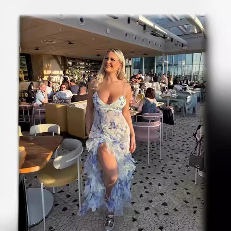Robe longue femme style féérique élégante à imprimé floral pour soirées et événements