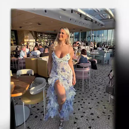 Robe longue femme style féérique élégante à imprimé floral pour soirées et événements