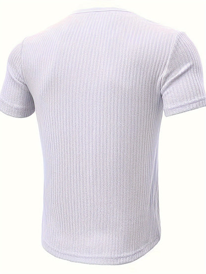 T-shirt casual a maniche corte da uomo stile Henley con bottoni a righe