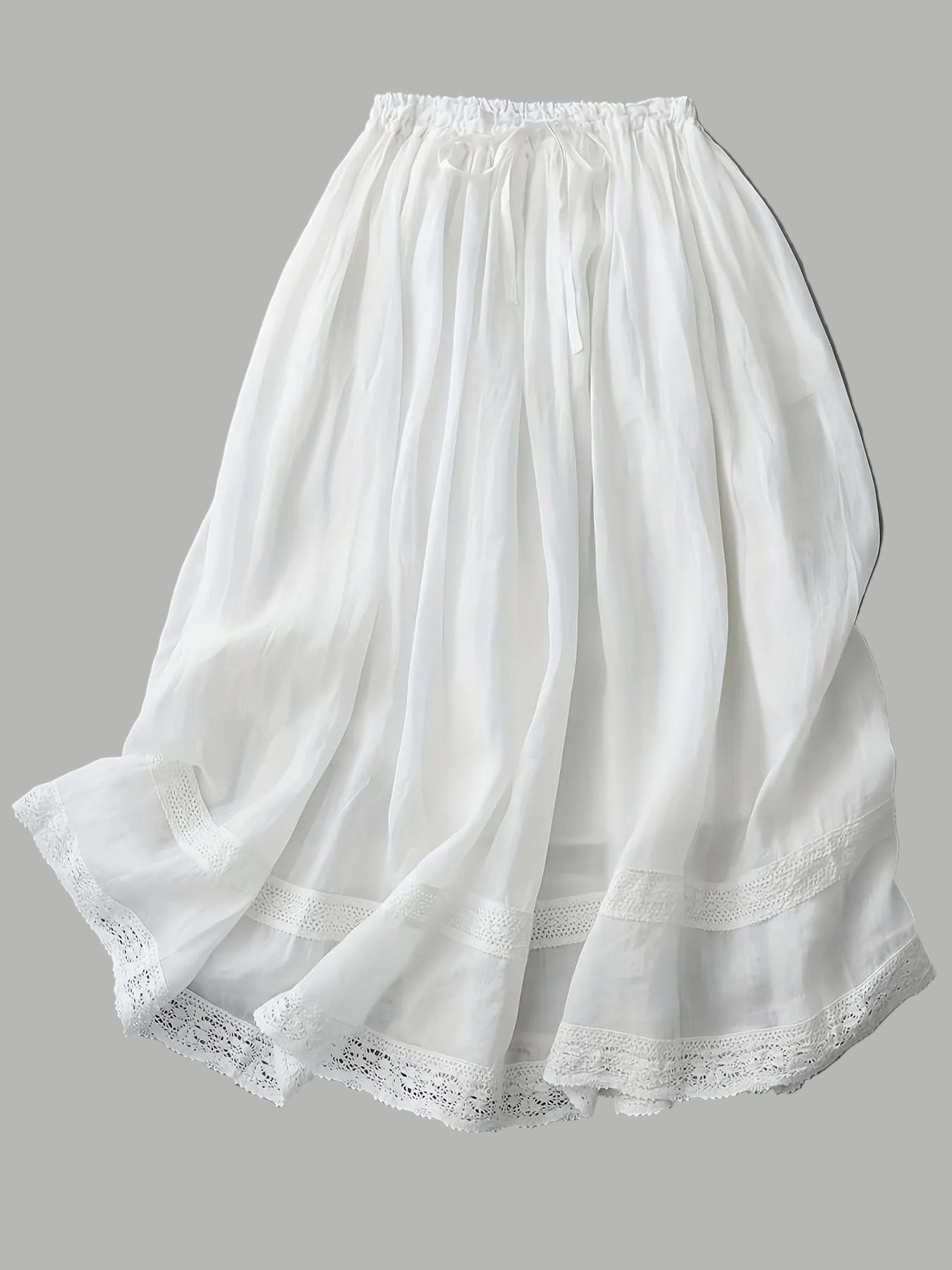 Jupe longue femme style bohème avec dentelle, élégante et fluide pour l'été