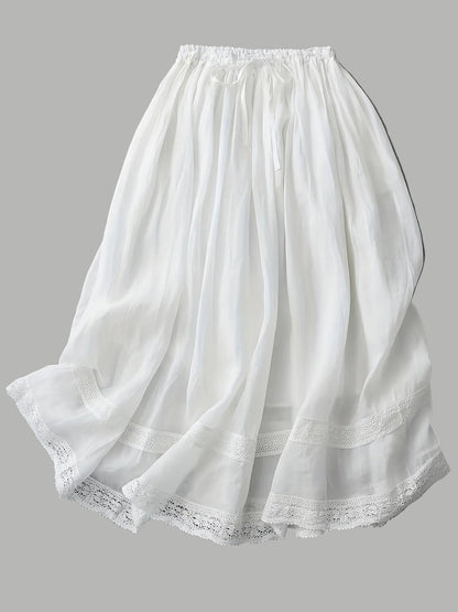 Jupe longue femme style bohème avec dentelle, élégante et fluide pour l'été