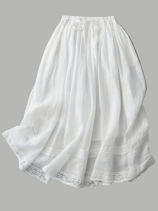 Jupe longue femme style bohème avec dentelle, élégante et fluide pour l'été