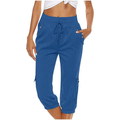 Katie – Pantalon Raccourci en Lin Coton avec Poches Cargo
