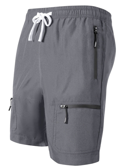 Short deportivo para hombre con múltiples bolsillos y cierre de cremallera, estilo casual para actividades deportivas y al aire libre