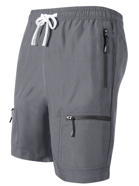 Pantaloncini sportivi da uomo con più tasche e chiusura lampo, stile casual per attività sportive e all'aperto