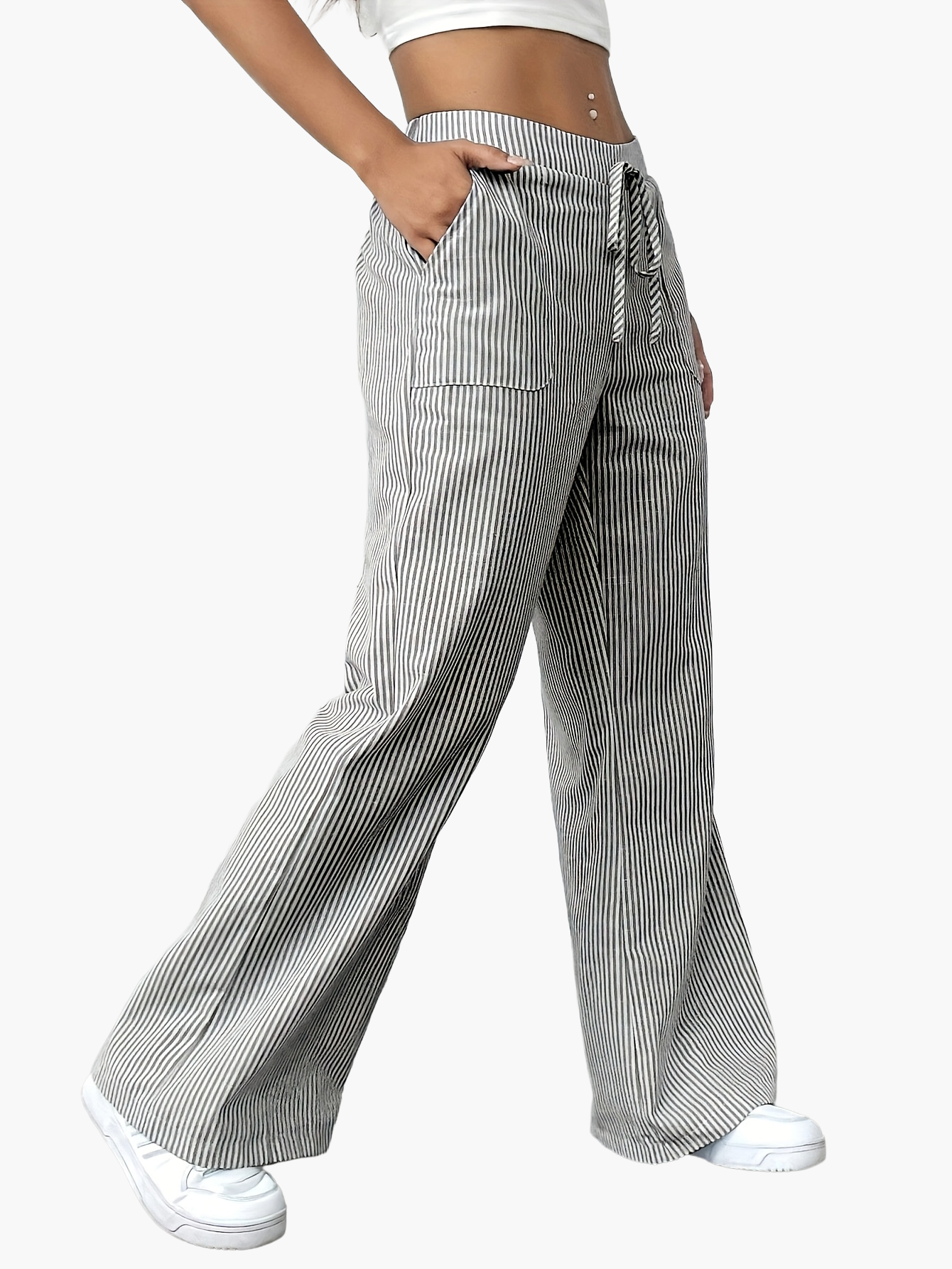 Pantaloni larghi da donna stile casual a righe per primavera ed estate