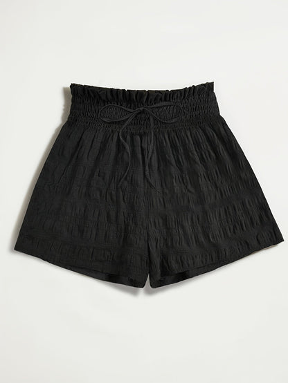 Short ample taille haute à smocks pour femme, style décontracté été