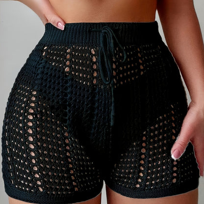 Shorts ajourés taille haute femme style plage décontracté chic pour vacances et loisirs