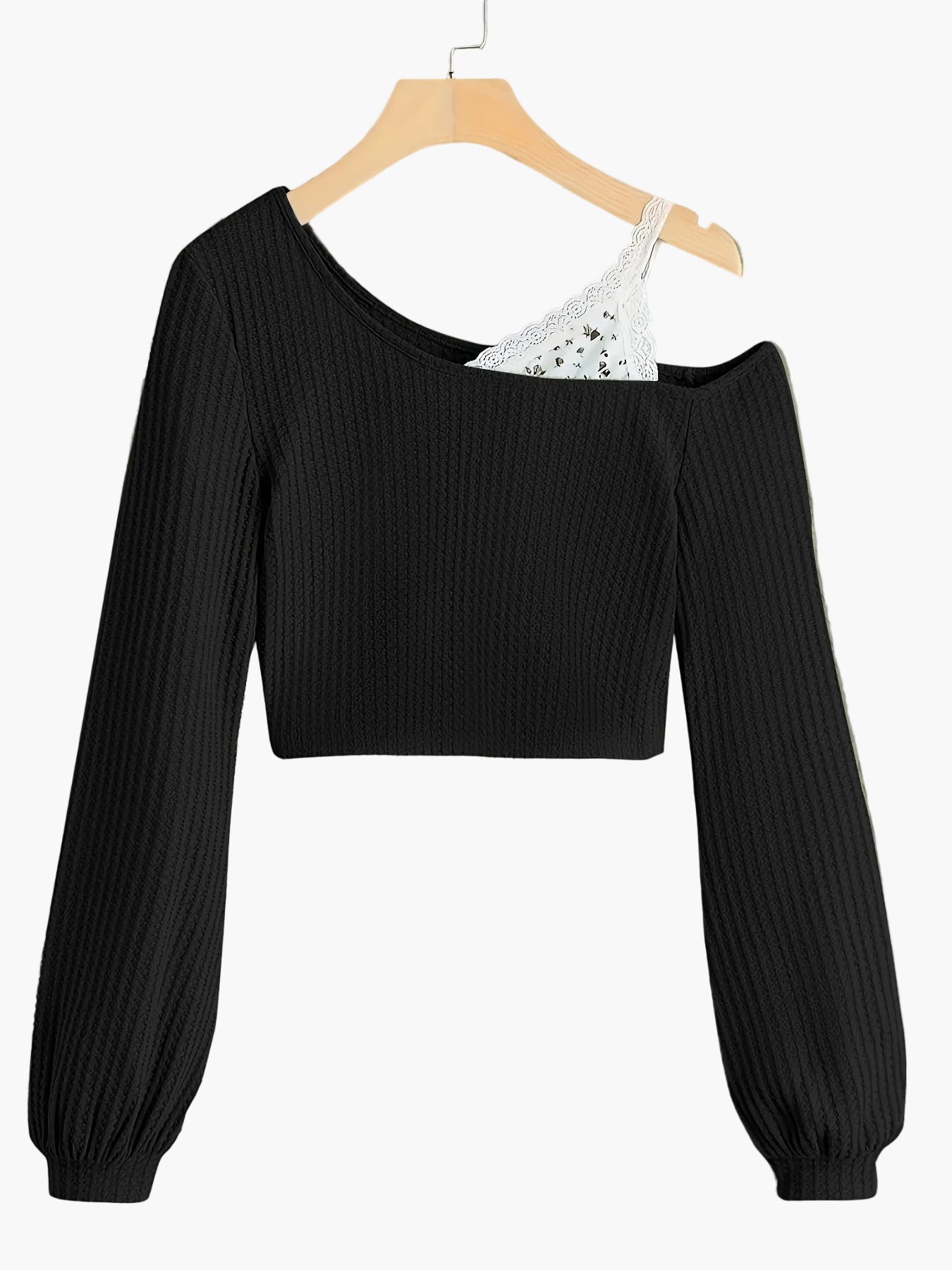 Women's short dress asymmetrical style with one shoulder exposed and lace detail – Trendy casual fashion