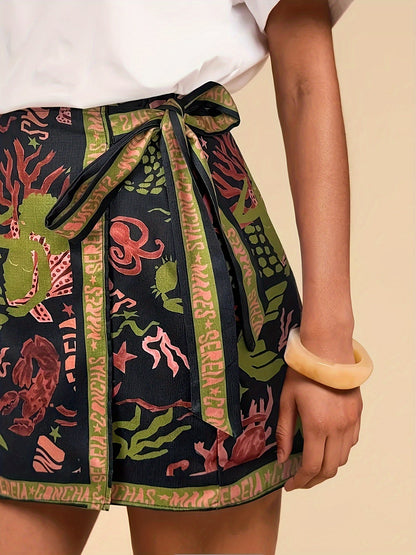 Mini portemonnee rok dames met oceanisch motief artistieke stijl zomer