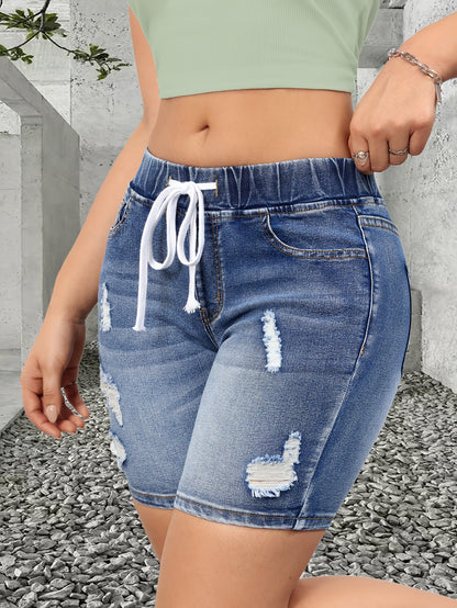 Short bermuda casual per donna con vita elastica e dettagli consumati – Ideale per estate e spiaggia
