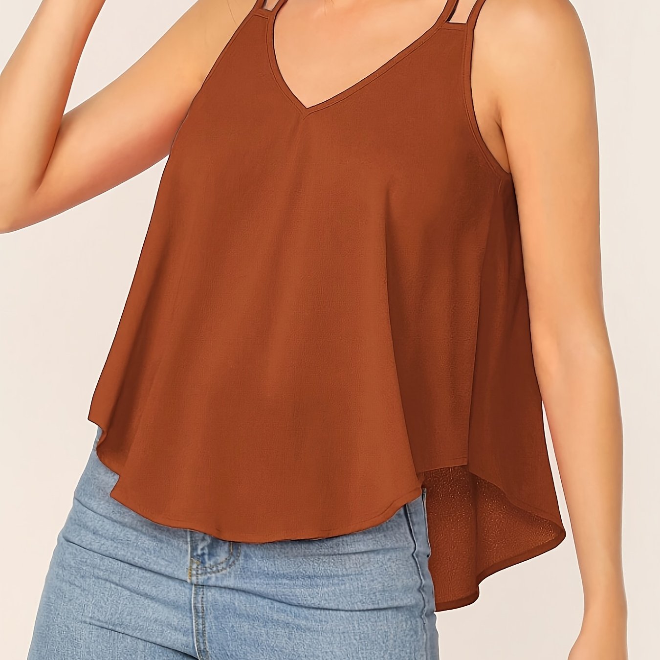 Camiseta sin mangas fluida de doble tirante para mujer, estilo casual chic