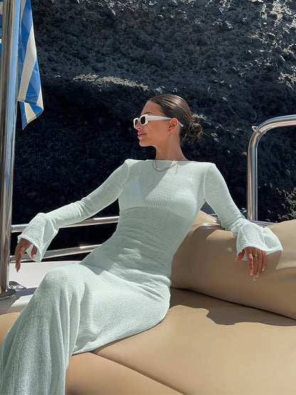 Abito lungo da spiaggia elegante a maniche lunghe per donna – Stile chic per vacanze e yacht