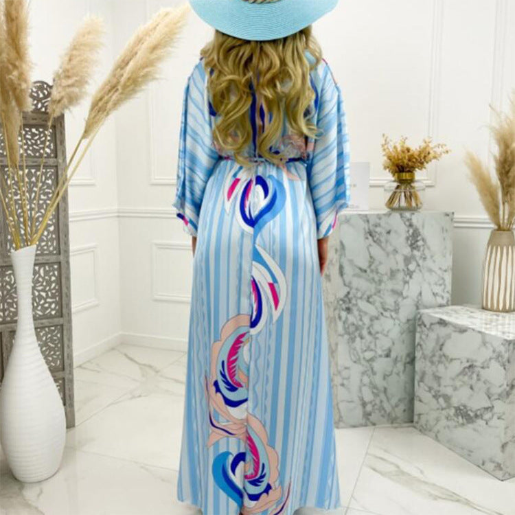 Joanne – Robe longue de plage à décolleté en V sexy et à fente irrégulière