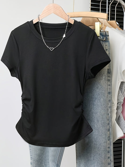 T-shirt basique femme style décontracté à manches courtes pour le quotidien