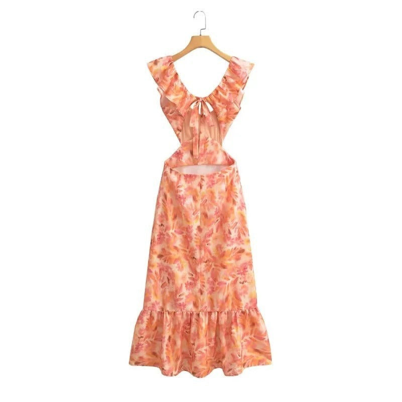 Robe longue femme style bohème à volants, sans manches, élégante pour l'été et occasions spéciales