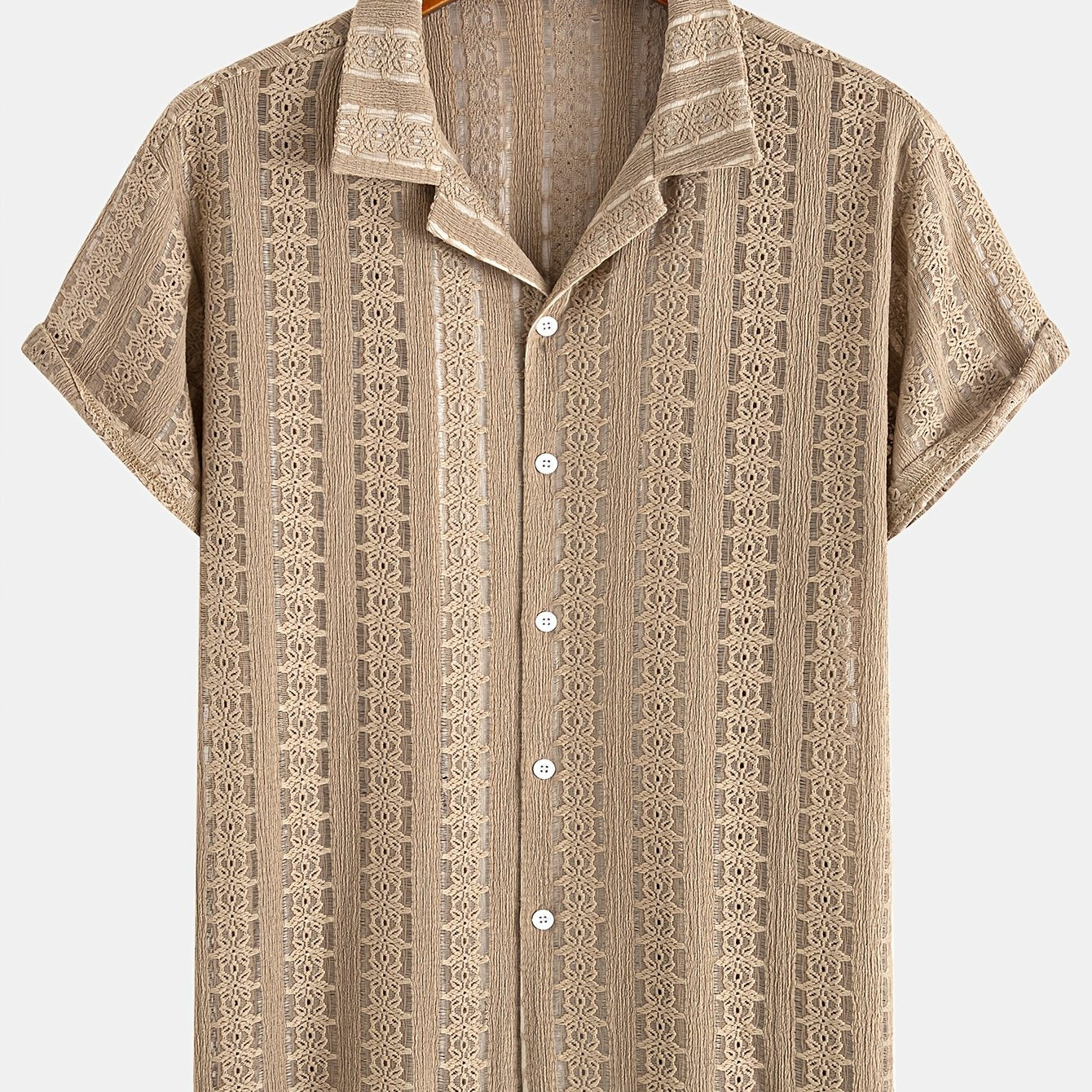 Camisa de vacaciones para hombre de manga corta, estilo resort, elegante y calada