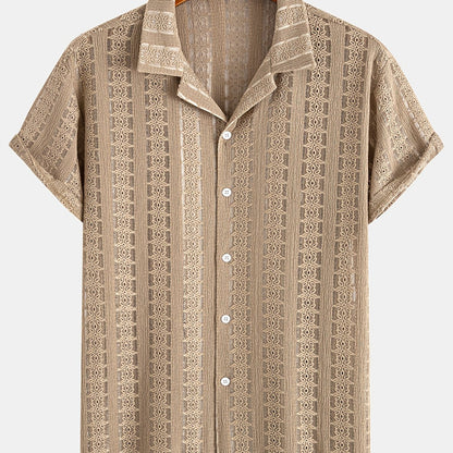 Camisa de vacaciones para hombre de manga corta, estilo resort, elegante y calada
