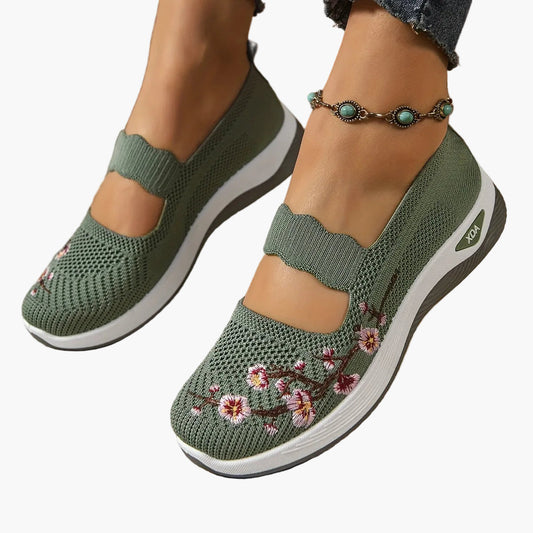 Scarpe casual donna comfort con ricamo floreale e cinturino elastico – Stile passeggio e tempo libero