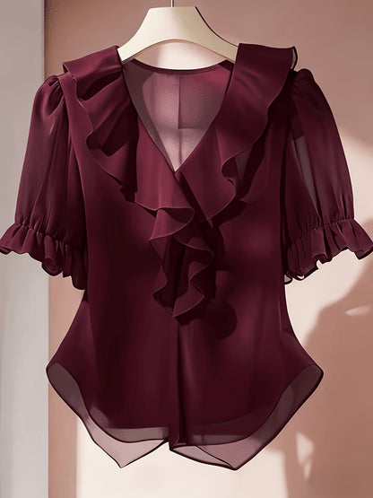 Blouse Femme Élégante à Volants Style Romantique pour Bureau et Soirée