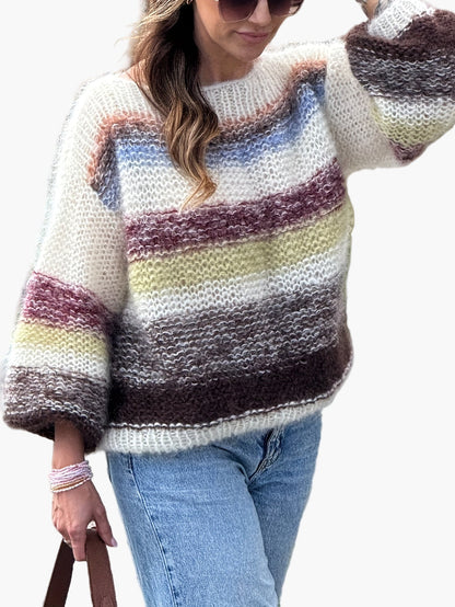 Pull femme élégant à rayures style décontracté pour automne/hiver