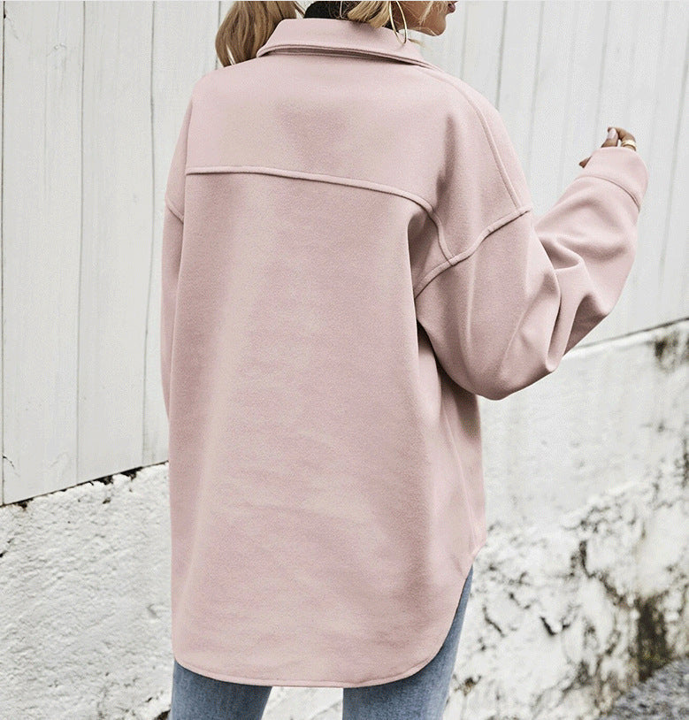 Sandra – Manteau Court en Laine Épais à Col Revers pour Femmes