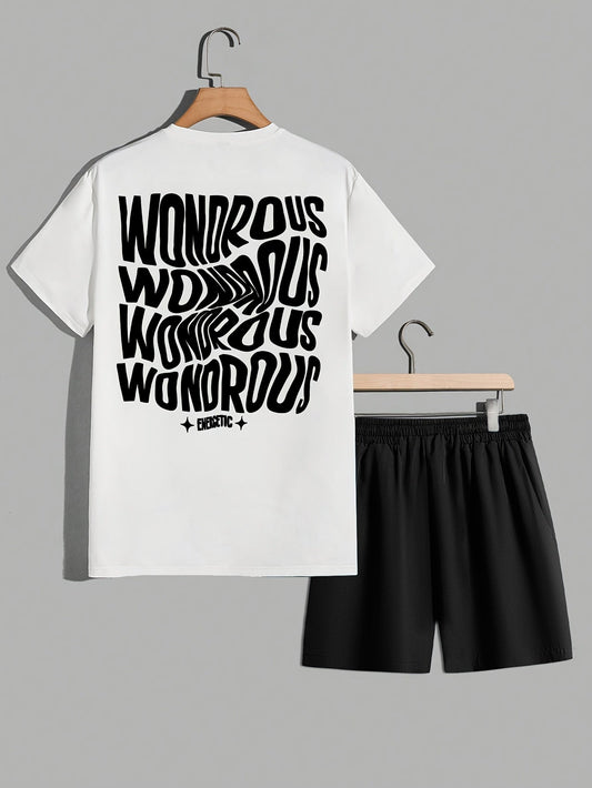 Streetwear sæt til mænd med grafisk t-shirt og trendy afslappede shorts