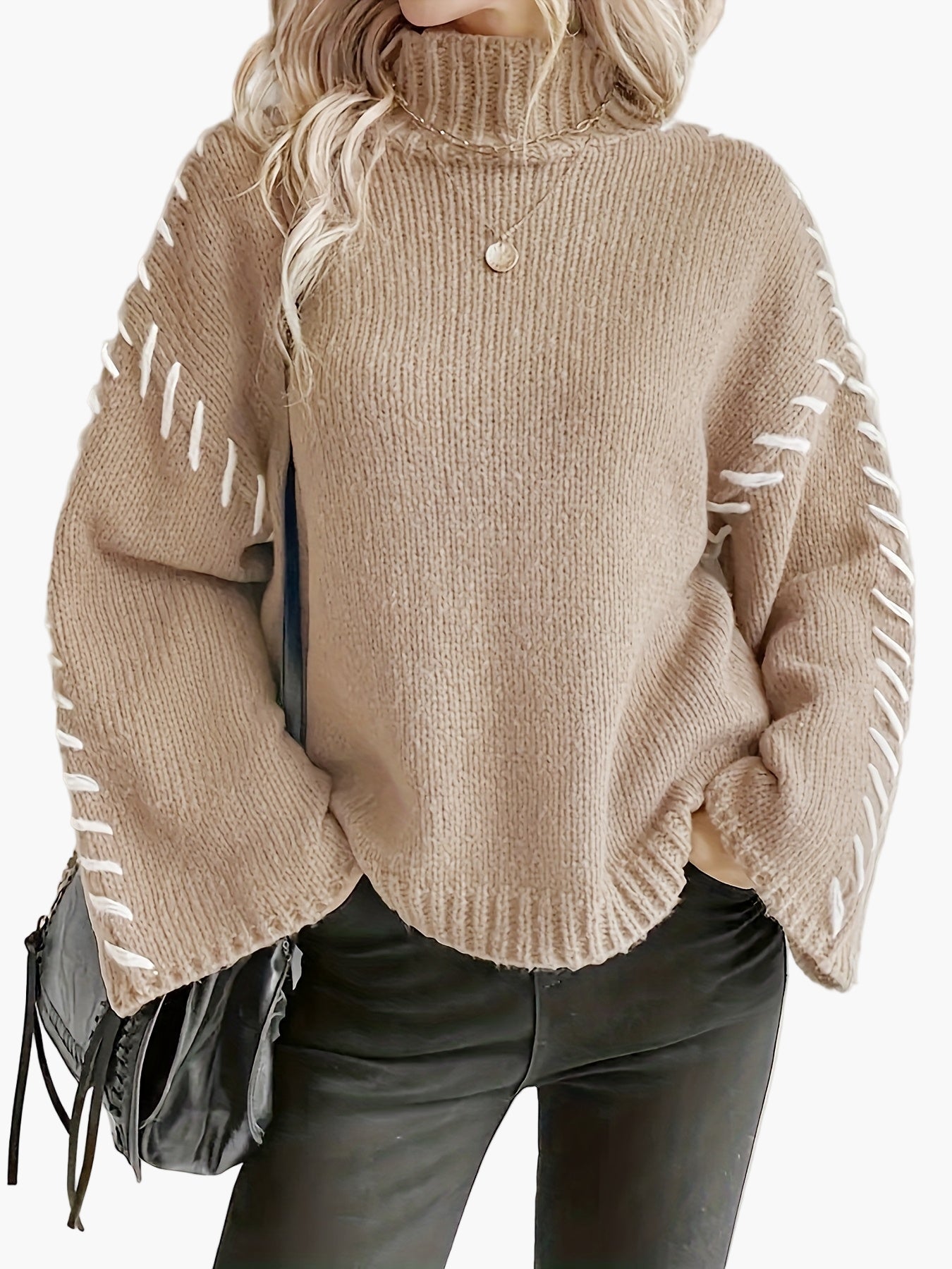 Pull Femme Élégant à Col Montant Style Décontracté Automne Hiver