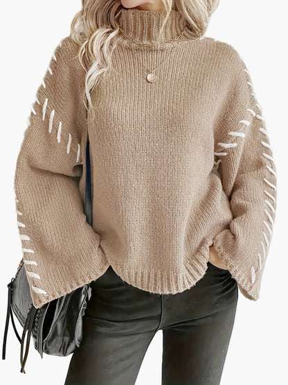 Pull Femme Élégant à Col Montant Style Décontracté Automne Hiver