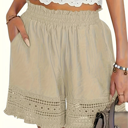 Shorts femme style bohème à taille froncée pour l'été, idéal pour les vacances et le quotidien