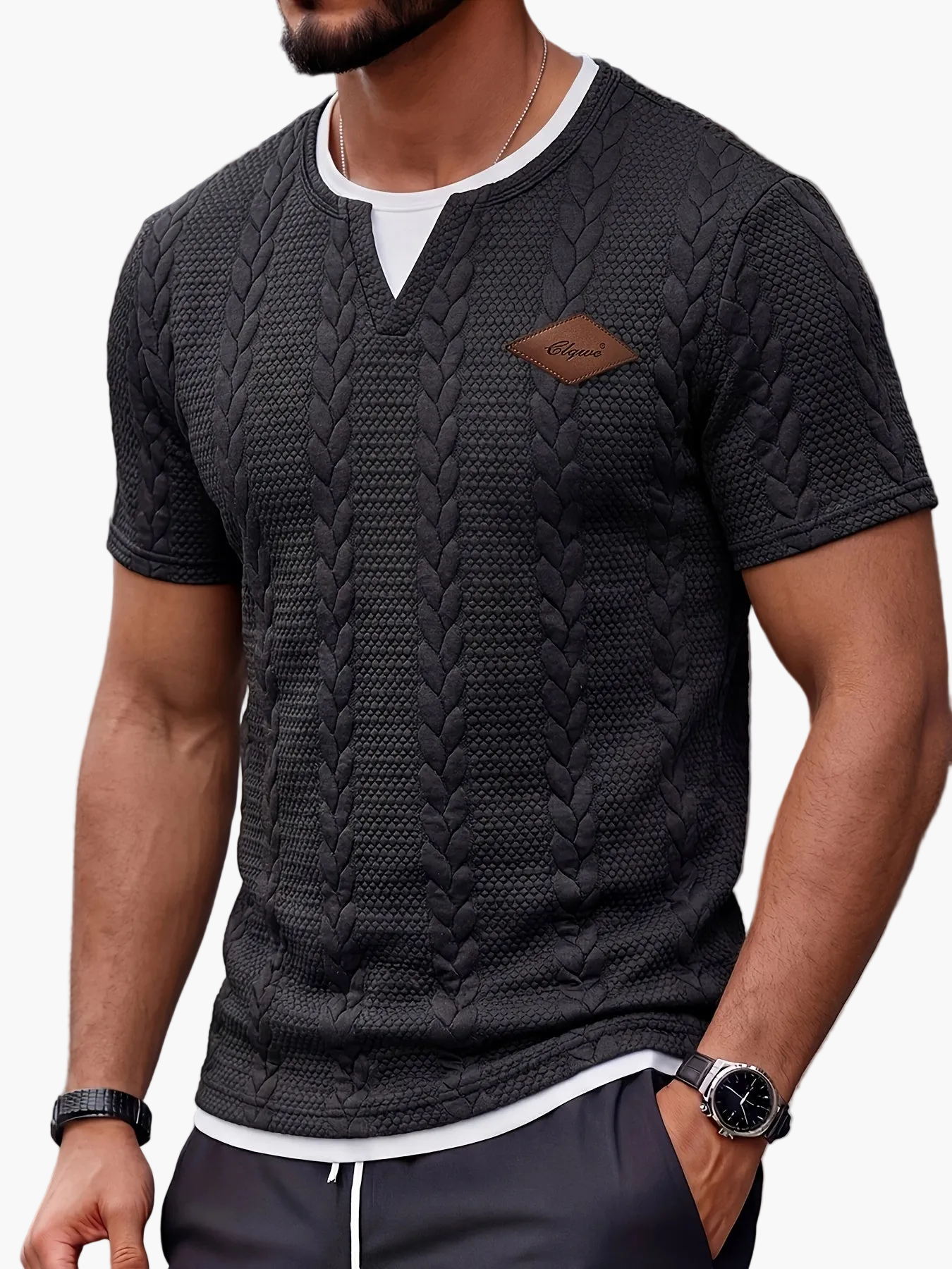 T-shirt homme col rond style torsadé décontracté pour loisirs et sorties