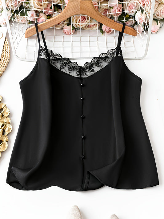 Débardeur féminin à fines bretelles avec boutons et dentelle – Style chic et élégant pour toutes occasions