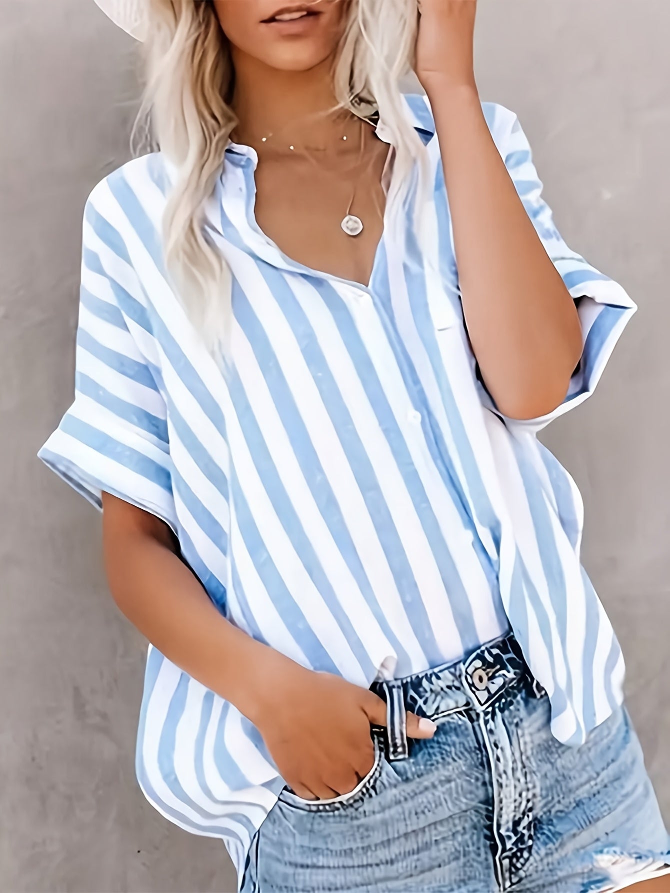 Camicia ampia a righe stile casual da donna - Moda estiva elegante