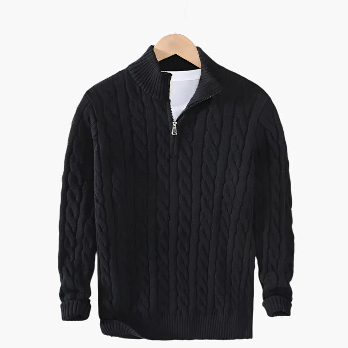 Pull à col zippé style torsadé pour homme – Élégance classique et confort pour toutes les saisons