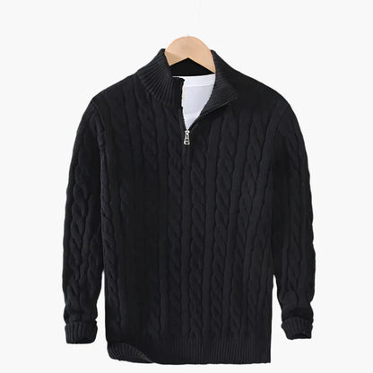 Pull à col zippé style torsadé pour homme – Élégance classique et confort pour toutes les saisons