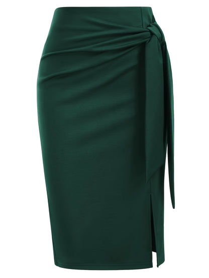 Jupe crayon élégante femme nouée à la taille, fente latérale, style bureau ou soirée
