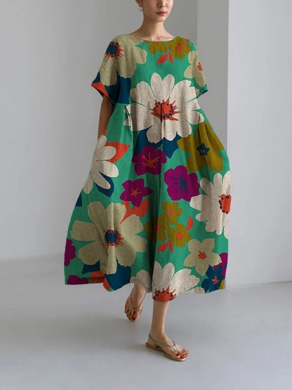 Robe longue décontractée femme style artistique bohème à motif floral – idéale été, vacances, ville