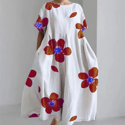 Robe longue décontractée femme style artistique bohème à motif floral – idéale été, vacances, ville